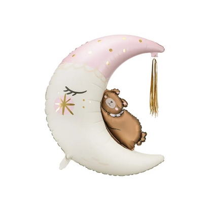 Folieballong, teddybear on the moon rosa 80x98 cm