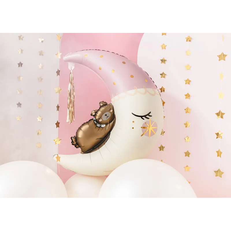 Folieballong, teddybear on the moon rosa 80x98 cm