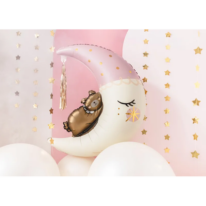Folieballong, teddybear on the moon rosa 80x98 cm