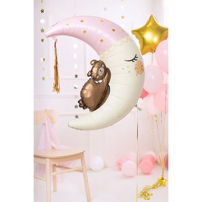 Folieballong, teddybear on the moon rosa 80x98 cm
