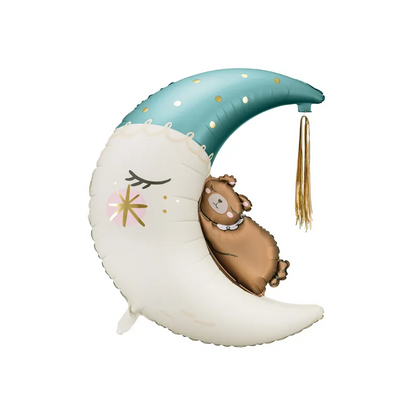 Folieballong, teddybear on the moon blå 80x98 cm