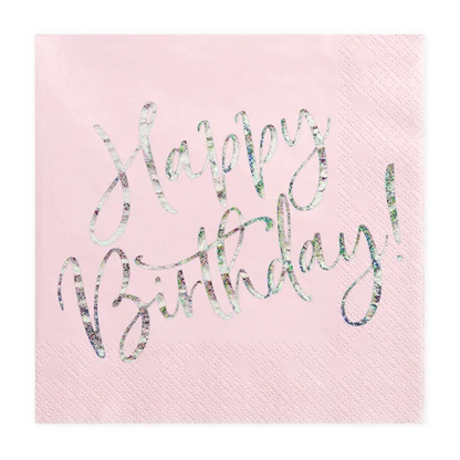 Servetter, happy birthday ljusrosa 20 st