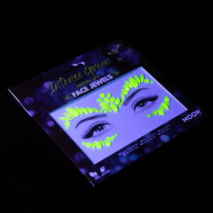 Moon Neon UV kroppsstenar, Intense Green Face Jewels