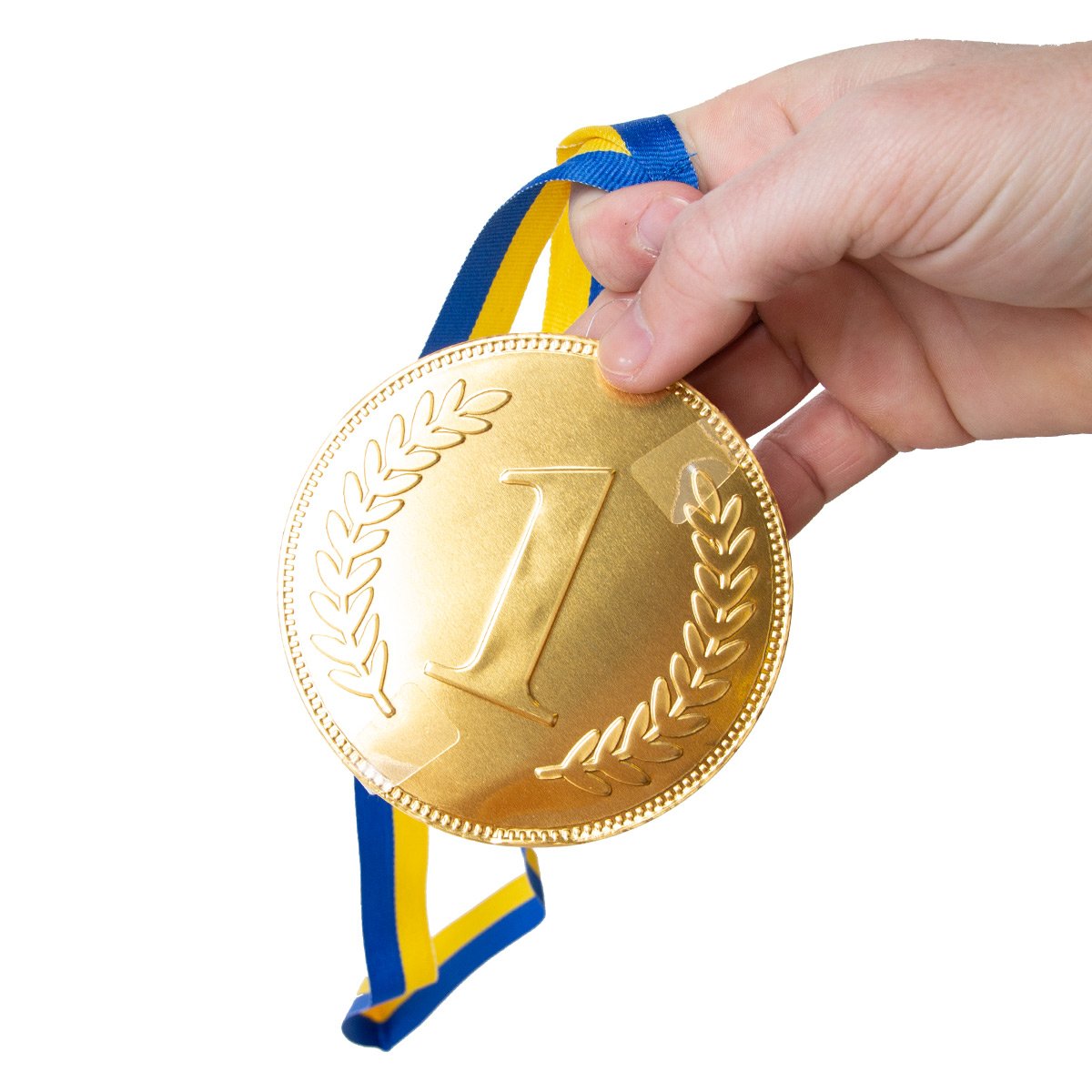 Chokladmedalj, blågult band
