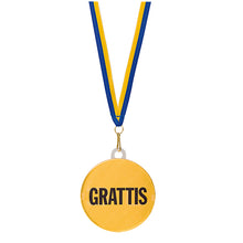 Chokladmedalj, blågult band "Grattis" 23 g