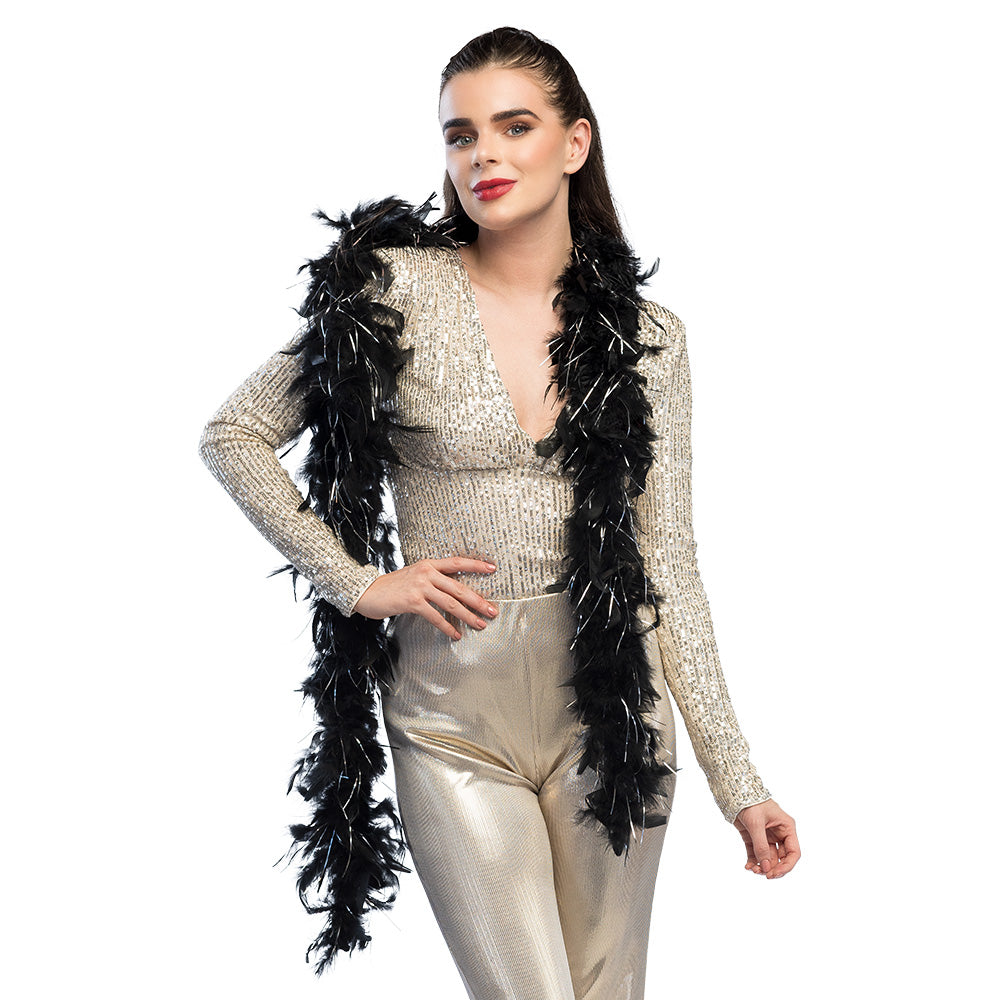 Fjäderboa, svart/silver 50 g 180 cm