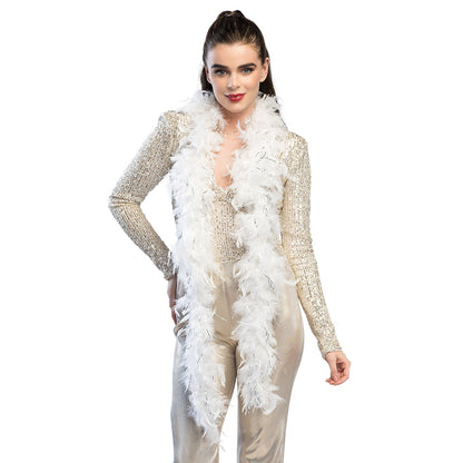 Fjäderboa, vit/silver 50 g 180 cm