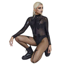 Bodysuit, Fever sheer skeleton svart L
