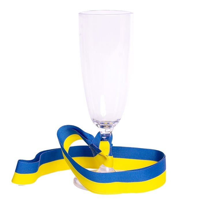 Champagneglas med blå gult band 22 cm
