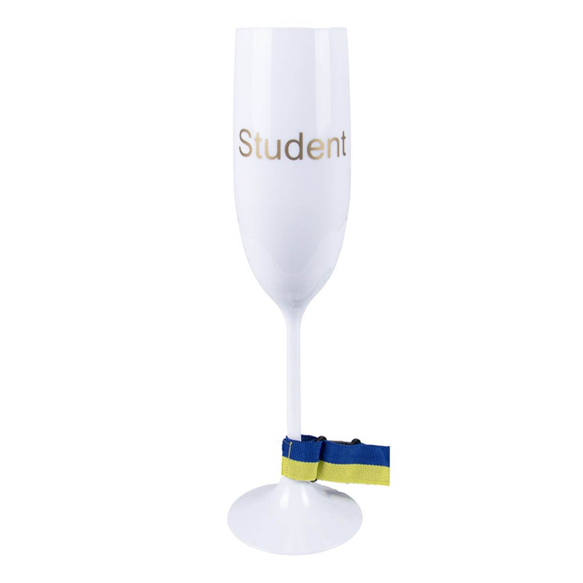 Champagneglas student guld med band, 24 cm