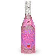 Konfettikanon, champagneflaska rosa glitter 33,5 cm