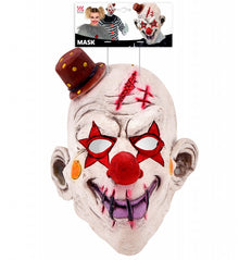 Latexmask, killer clown röd/vit