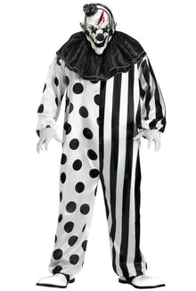 Dräkt, skräckclown med mask svart/vit one size