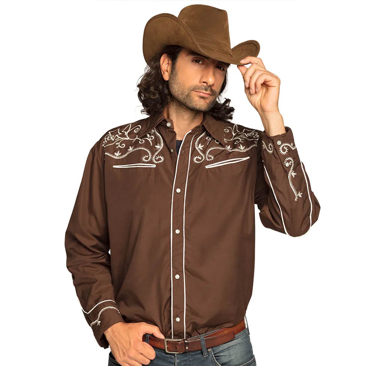 Cowboyskjorta, brun XL