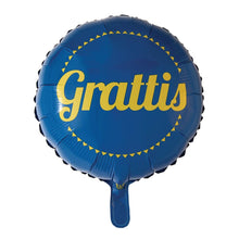 Folieballong, grattis blå/gul rund 46 cm