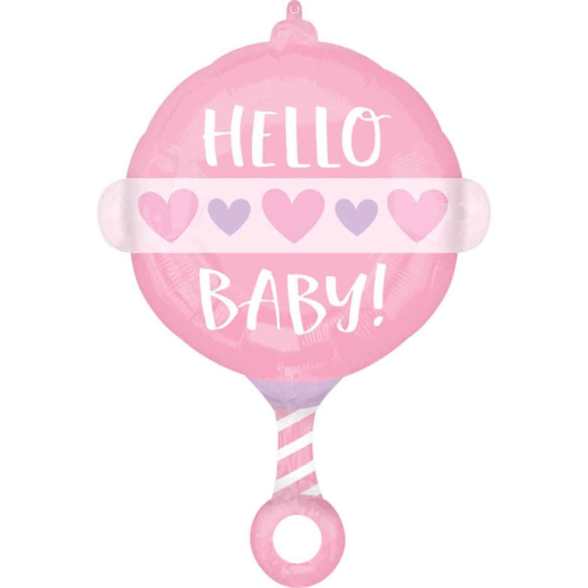 Folieballong, hello baby rosa 60x43 cm