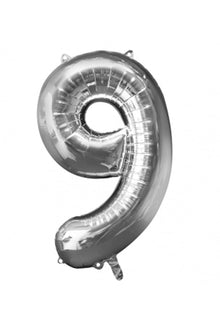 Folieballong, siffra 9 silver 86 cm