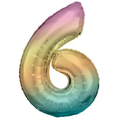 Folieballong siffra, 6 pastell 86 cm