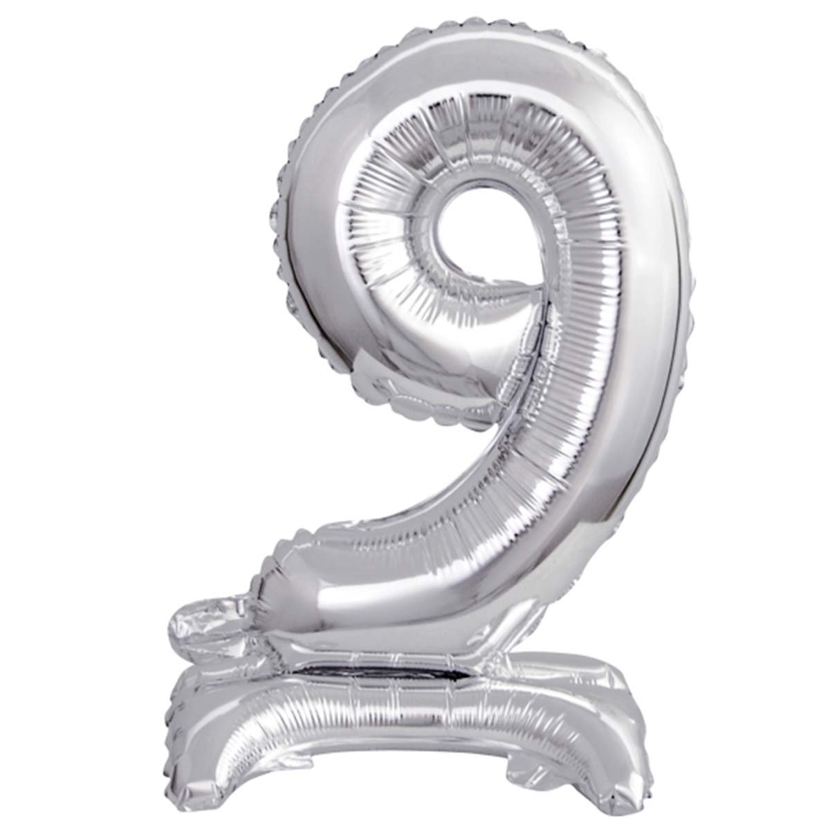 Folieballong, siffra 9 silver stående 38 cm