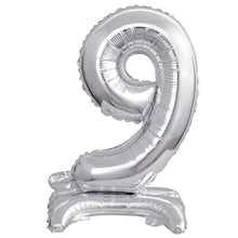 Folieballong, siffra 9 silver stående 38 cm