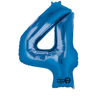 Folieballong, siffra 4 blå 86 cm