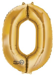 Folieballong, siffra 0 guld 86 cm