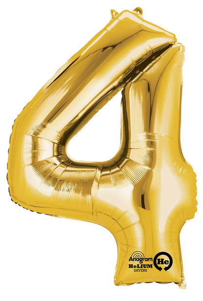 Folieballong, siffra 4 guld 86 cm