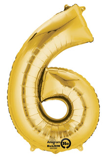 Folieballong, siffra 6 guld 86 cm