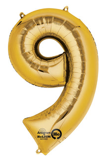 Folieballong, siffra 9 guld 86 cm