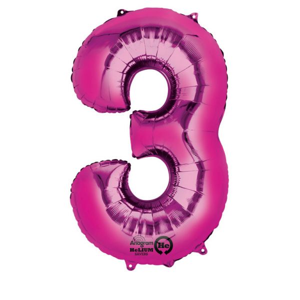 Folieballong, siffra 3 rosa 86 cm