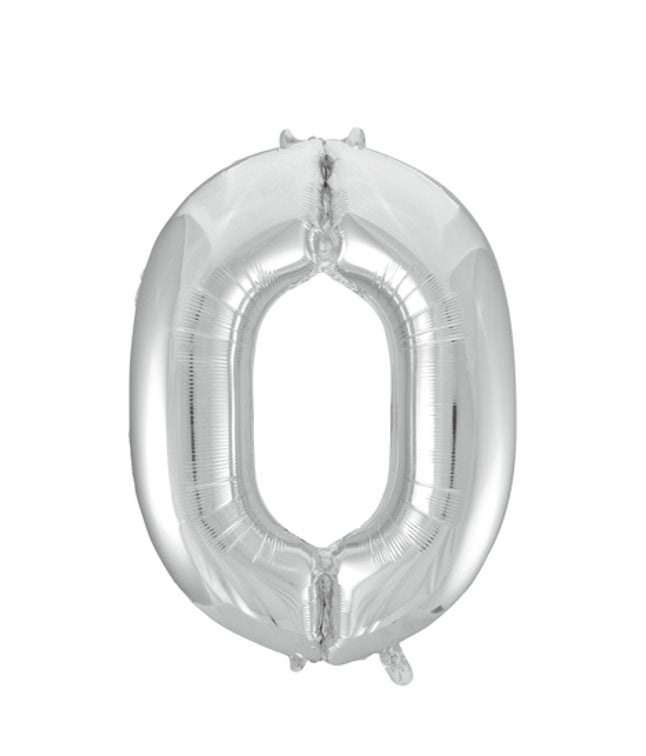 Folieballong, siffra 0 silver 86 cm