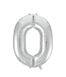 Folieballong, siffra 0 silver 86 cm