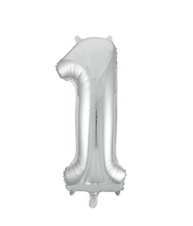 Folieballong, siffra 1 silver 86 cm