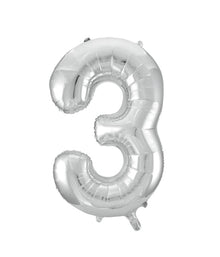 Folieballong, siffra 3 silver 86 cm
