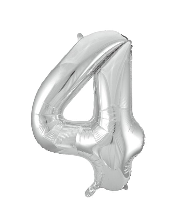 Folieballong, siffra 4 silver 86 cm