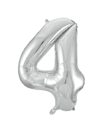 Folieballong, siffra 4 silver 86 cm