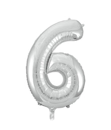 Folieballong, siffra 6 silver 86 cm