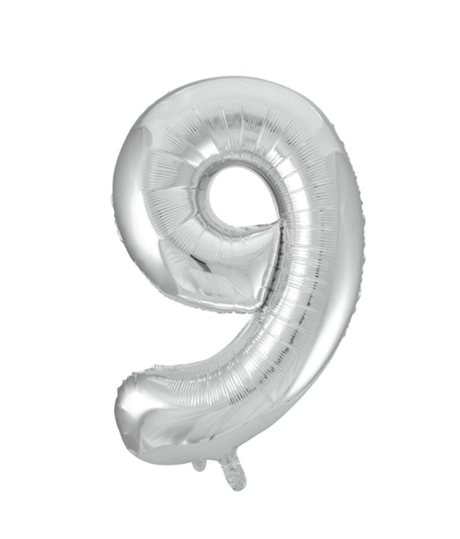 Folieballong, siffra 9 silver 86 cm