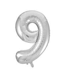 Folieballong, siffra 9 silver 86 cm