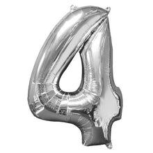 Folieballong, siffra 4 silver 66 cm