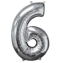 Folieballong, siffra 6 silver 66 cm