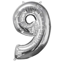 Folieballong, siffra 9 silver 66 cm