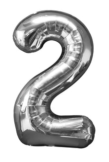 Folieballong, siffra 2 silver 86 cm