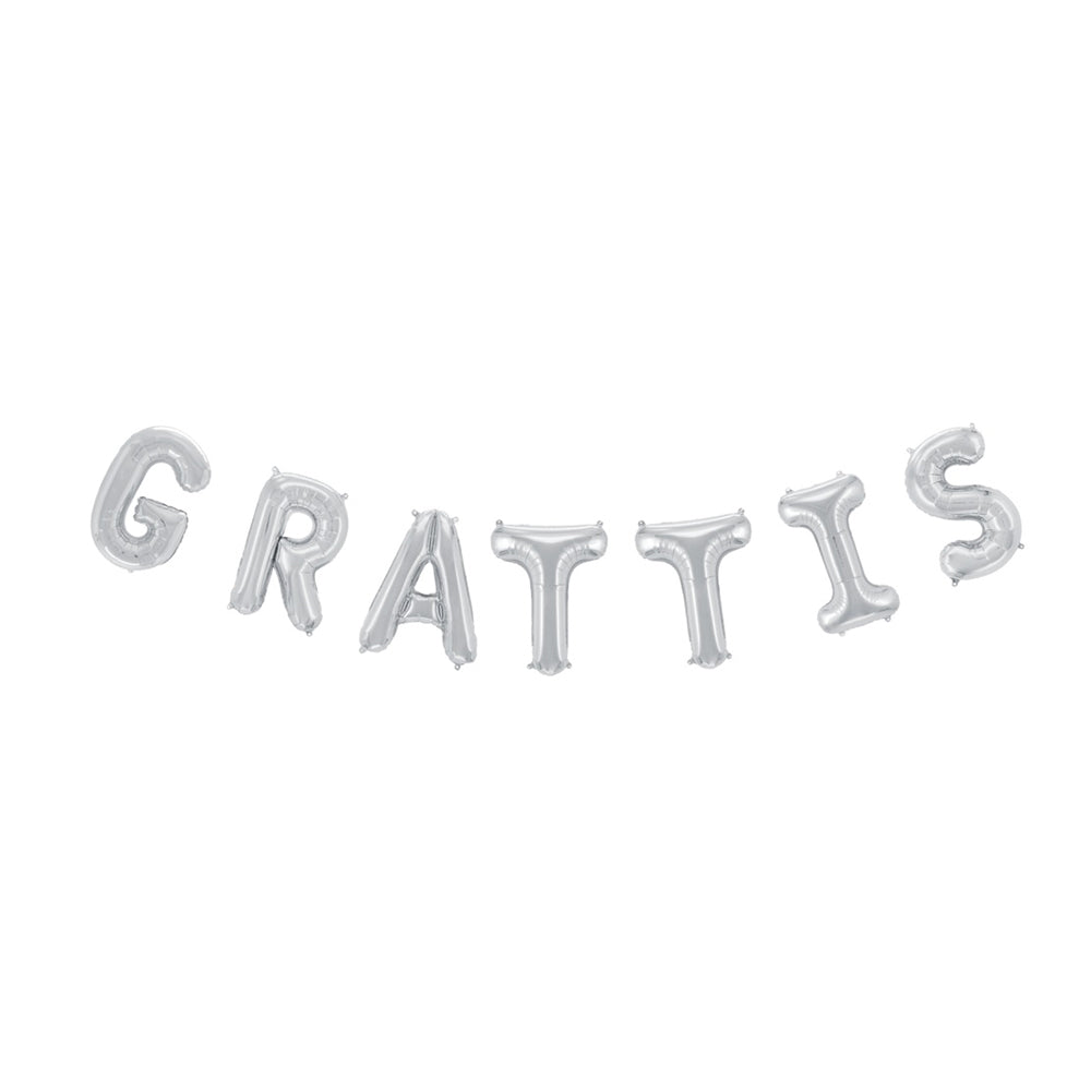 Folieballong, girlang grattis silver