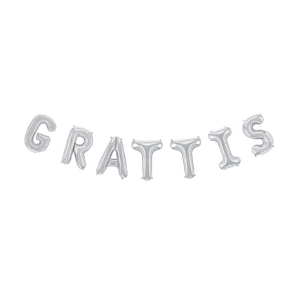 Folieballong, girlang grattis silver