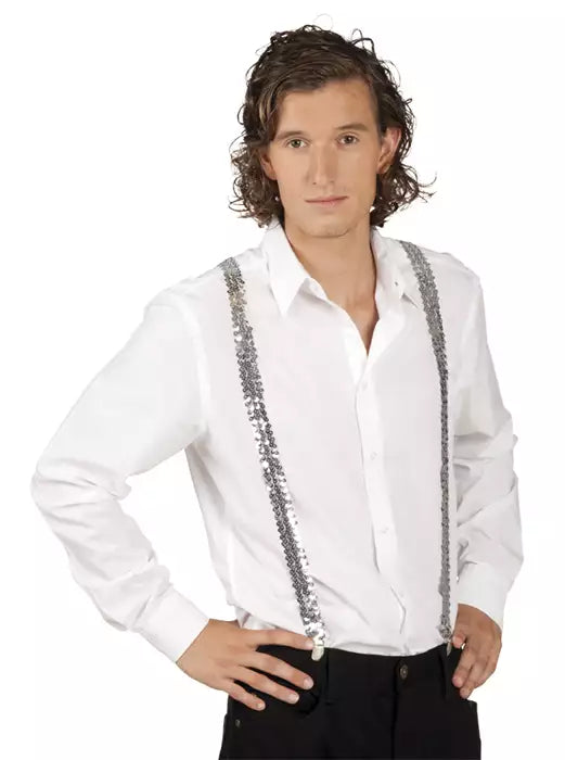 Hängslen, paljetter silver