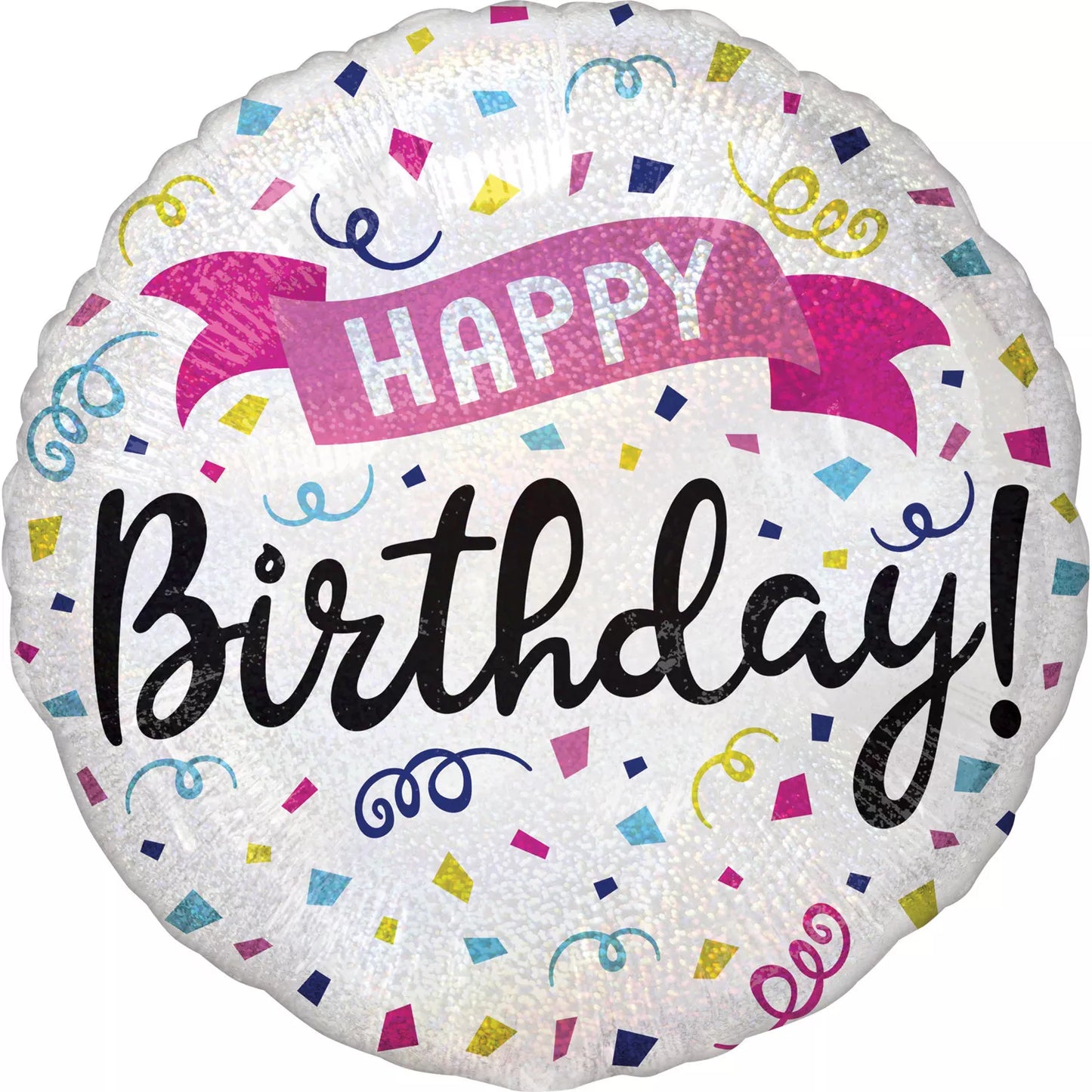 Folieballong, holographic happy birthday 45 cm