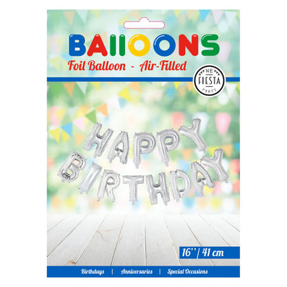 Folieballong, girlang happy birthday silver