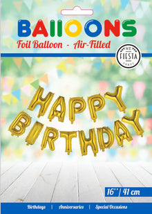 Folieballong, girlang happy birthday guld