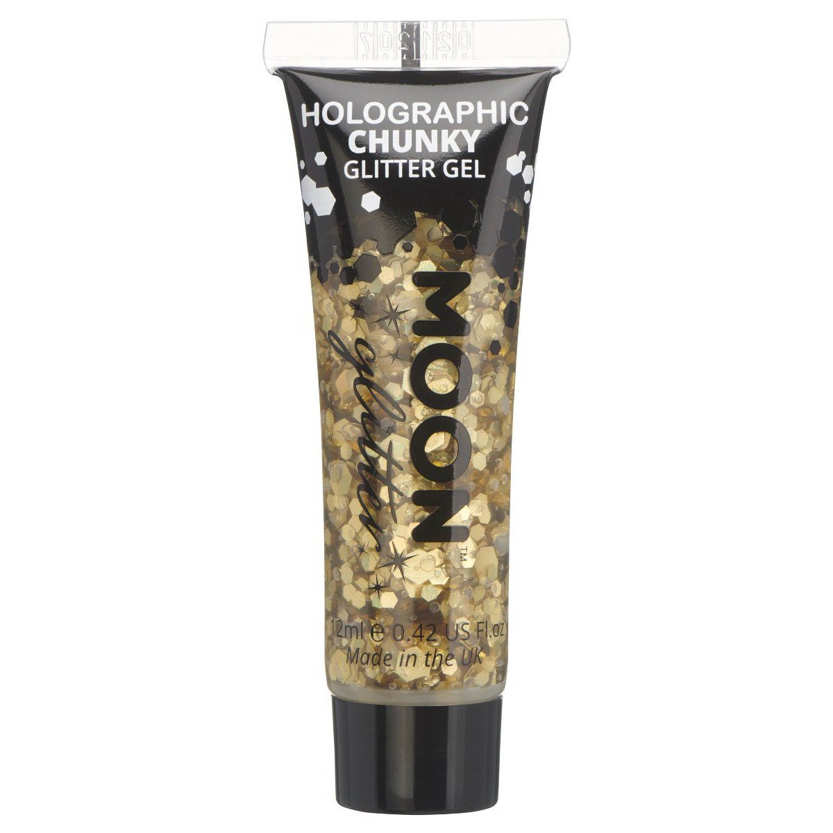 Moon chunky holografiskt glittergel i tub, gold 12 ml